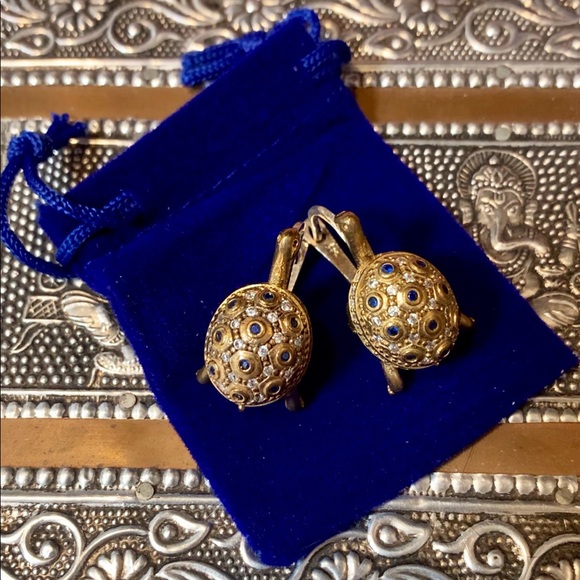 European Turtle Earrings Encrusted Sapphire Topaz - Picture 14 of 16